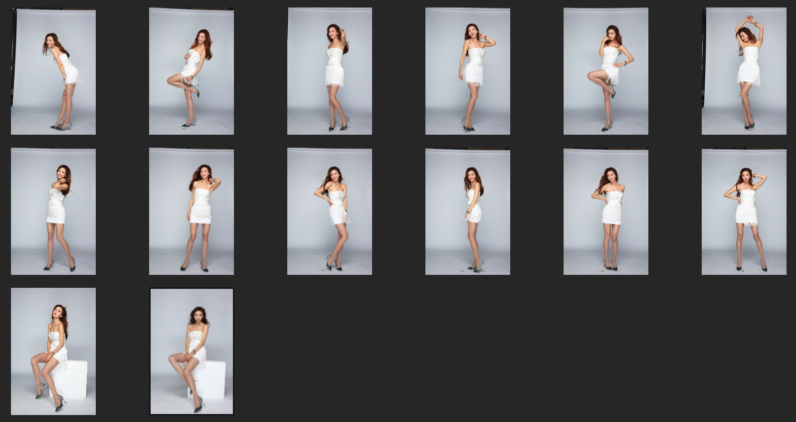 林志玲棚拍RAW原图 高清CR2修图练习素材 纯色背景白色流苏小礼服